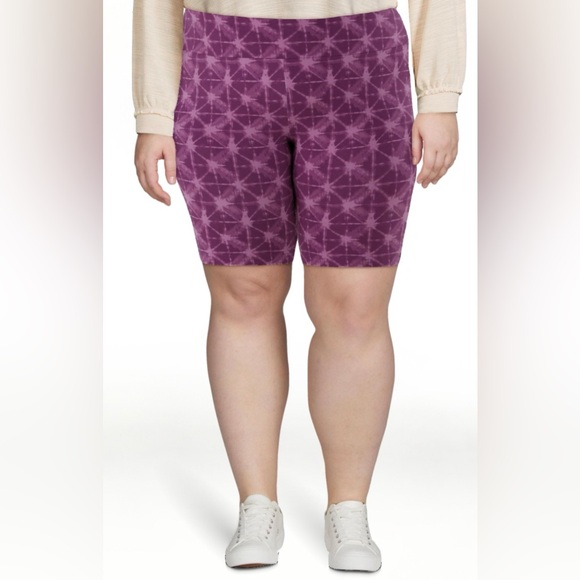 Terra & Sky Women's Plus Shibori Purple Biker Shorts, 9" Inseam - Picture 1 of 8
